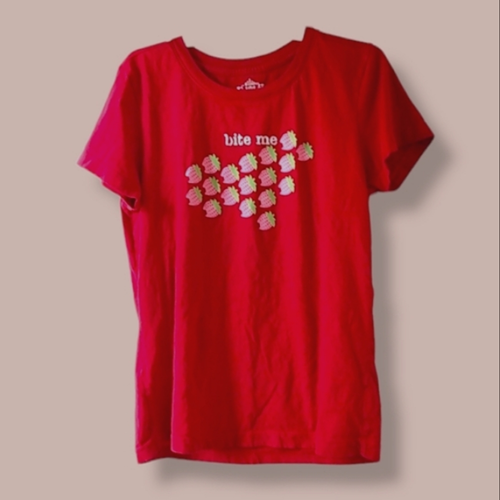 Women's Red Route 66 "bite me" Strawberry T-Shirt